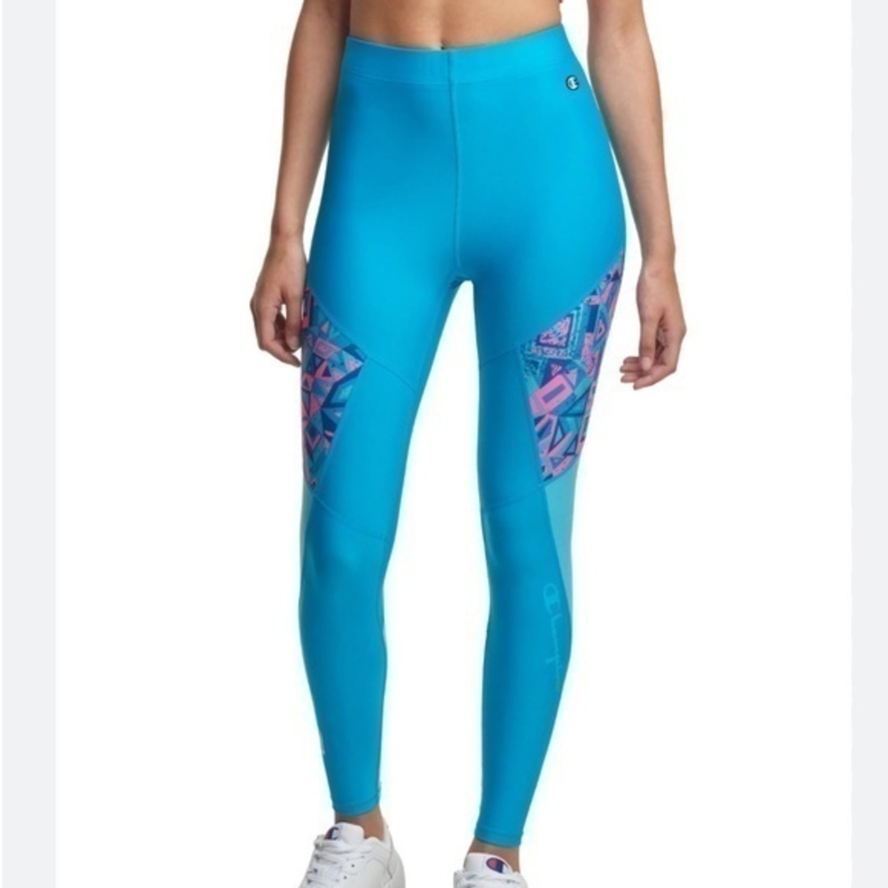Champion MTV Blue Pink Leggings Colorblock Limited Edition Active Pants Athletic